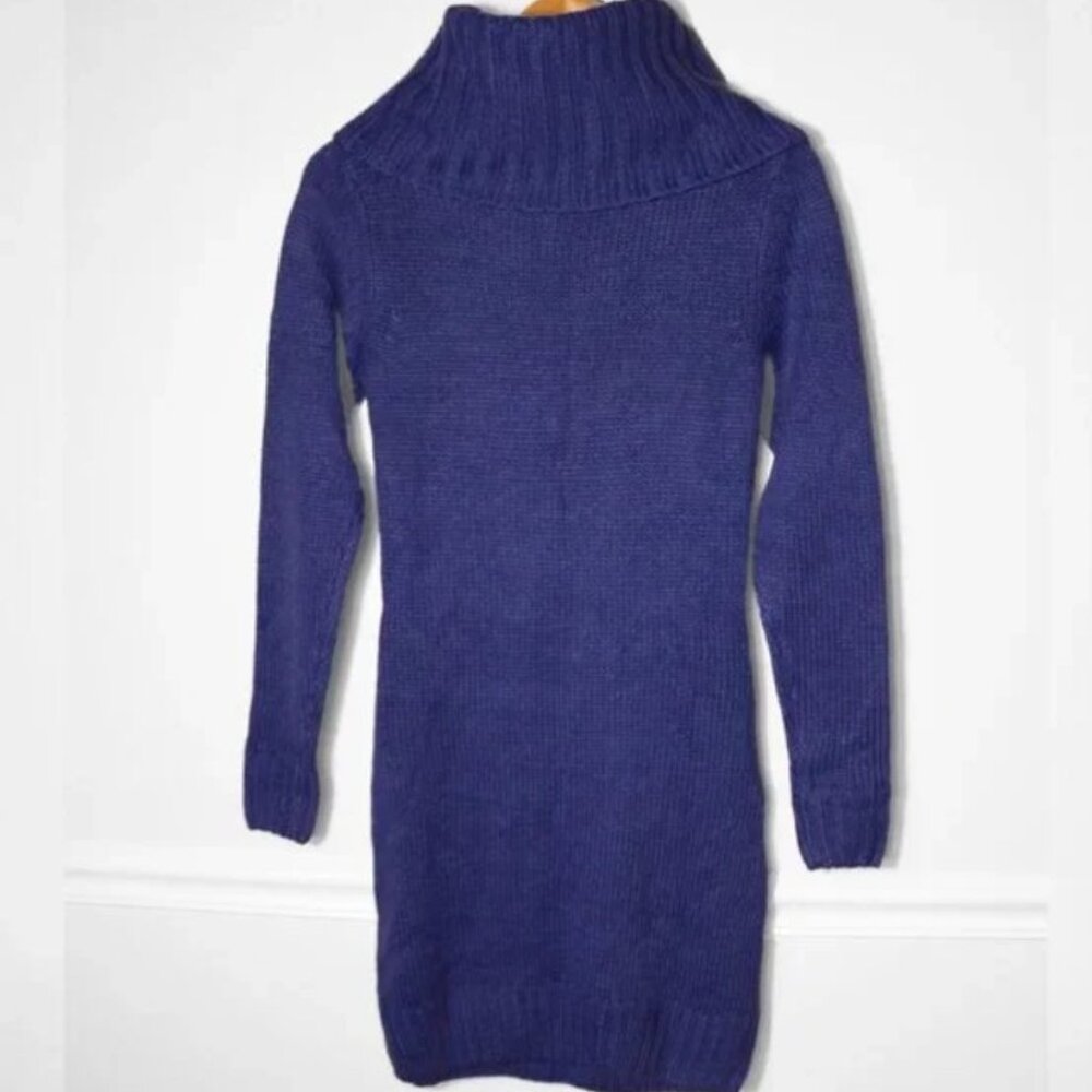 Venus Womens Cowl Neck Cable Knit Sweater Dress Blue Cozy Size M - Picture 2 of 3